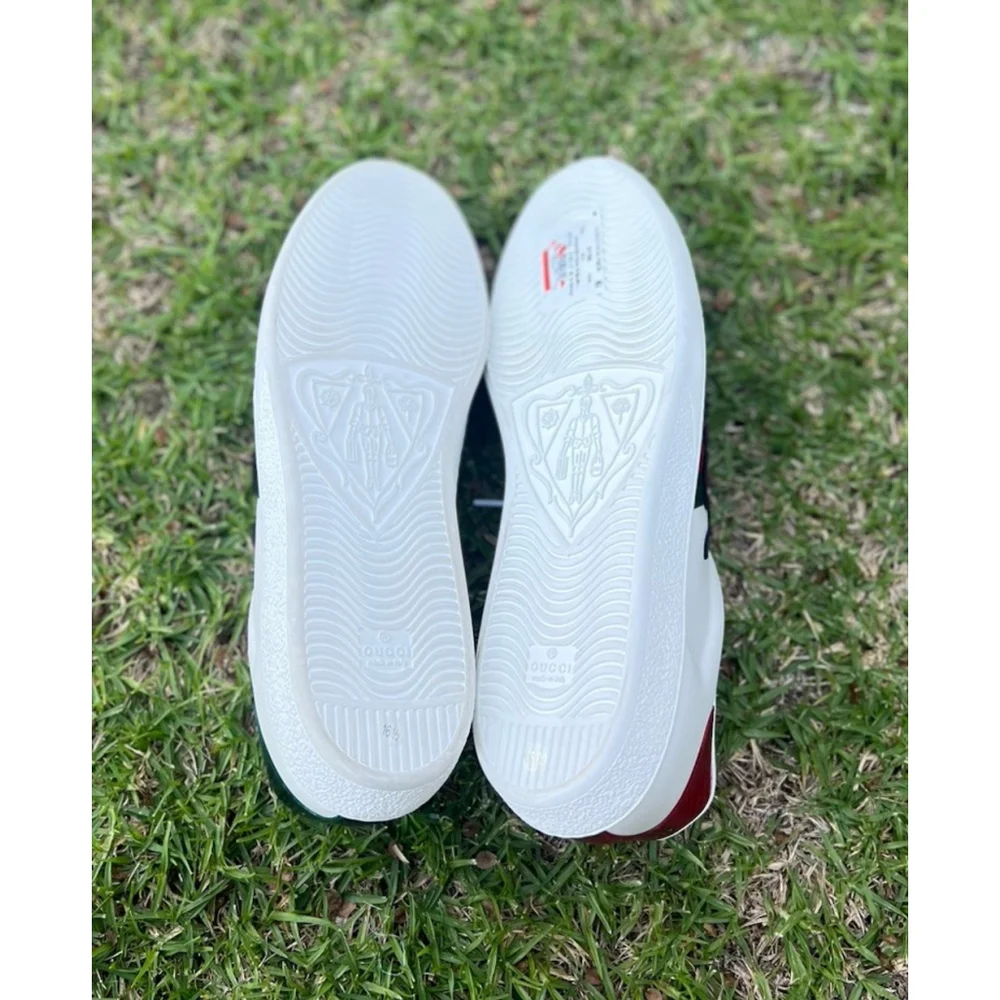 GUCCI Mens Ace Leather Sneakers White King Snake Embossed Size 16.5 G US 17 NEW